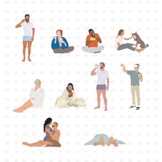 Flat Vector People at Home