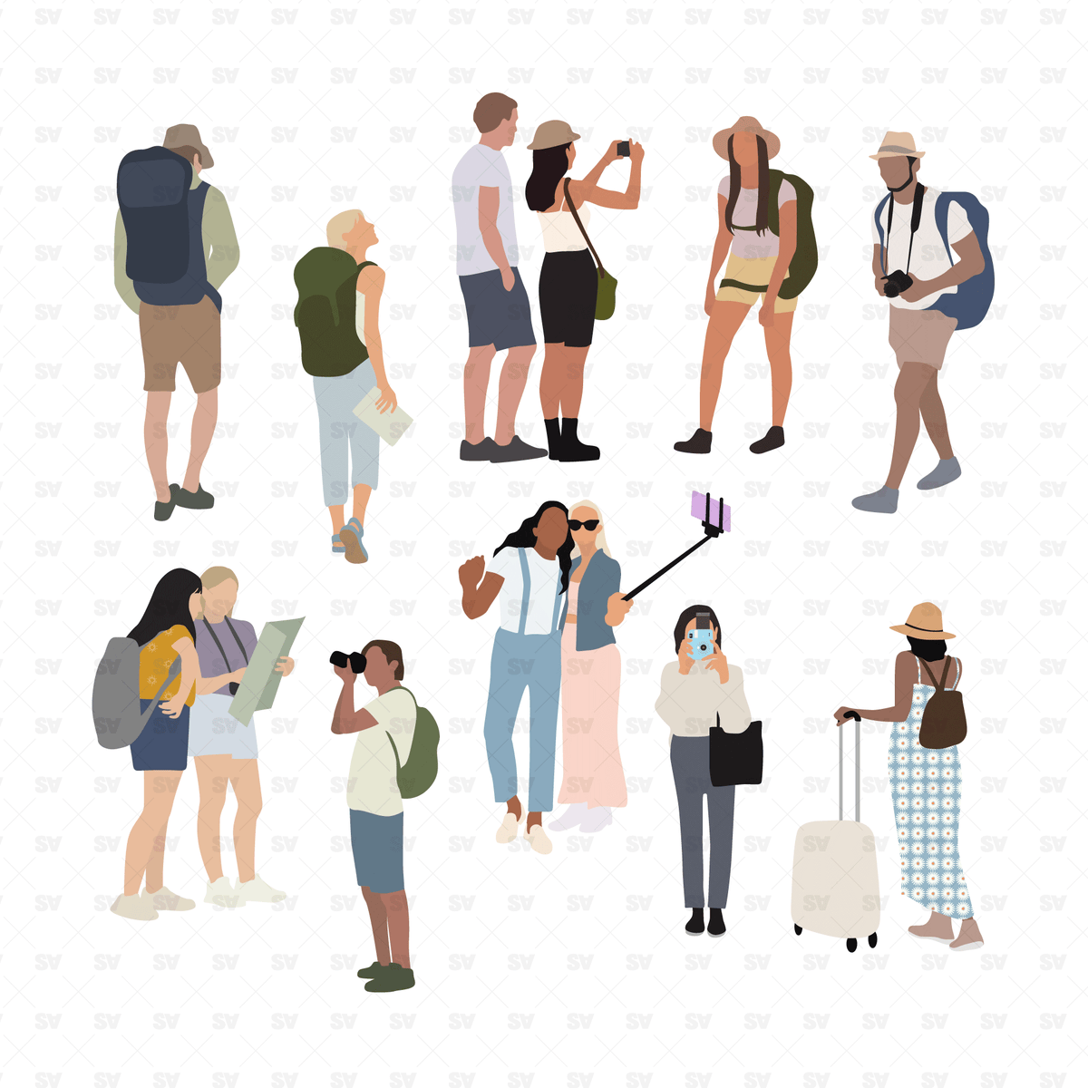 Flat Vector Tourists Set - 10 Figures – Studio Alternativi