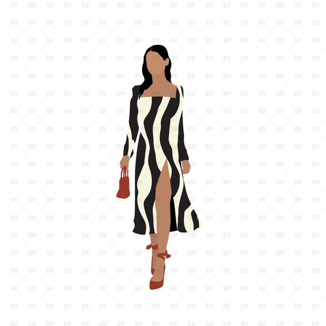 Flat Vector Women in Slit Dresses