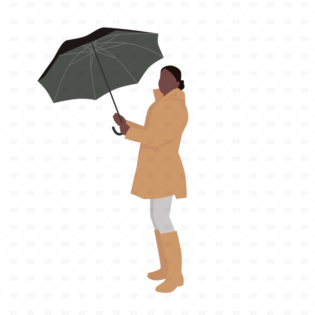 flat vector woman with umbrella