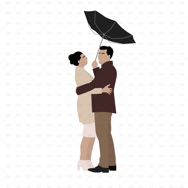 flat vector couple with umbrella