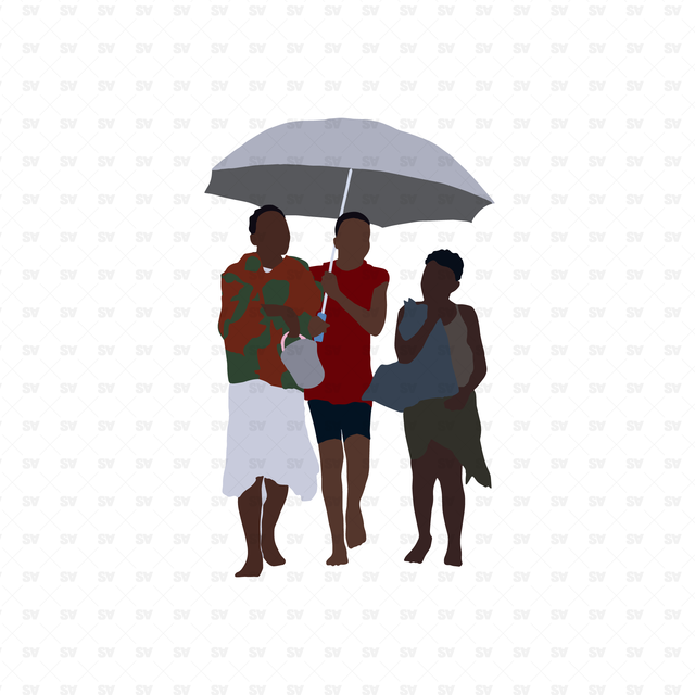 black kids with umbrellas vector png