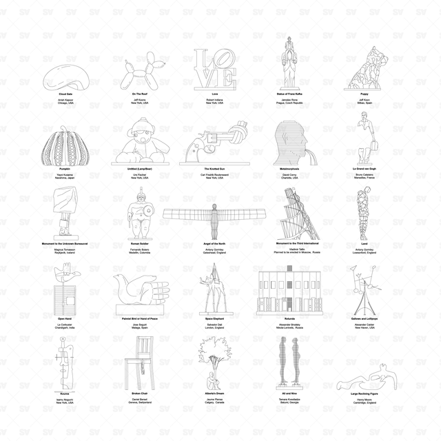 CAD & Vector Famous Public Art Sculptures and Installations Mega-Pack