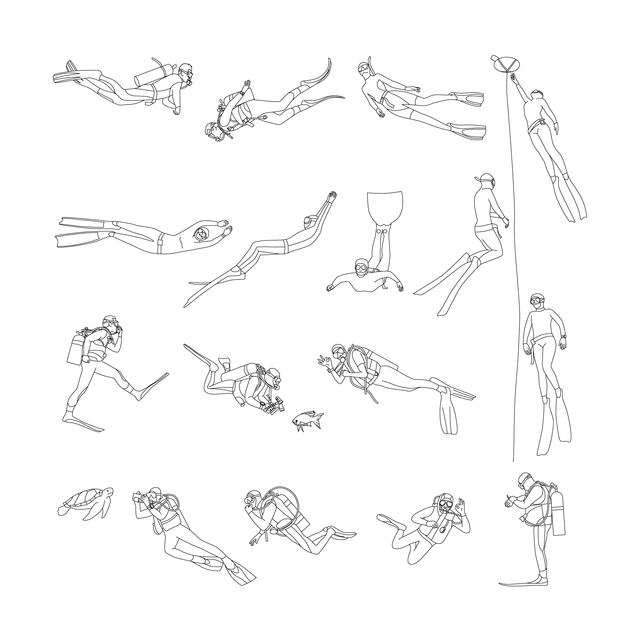 CAD & Vector Divers Set (Top View, Side View, Bottom View)