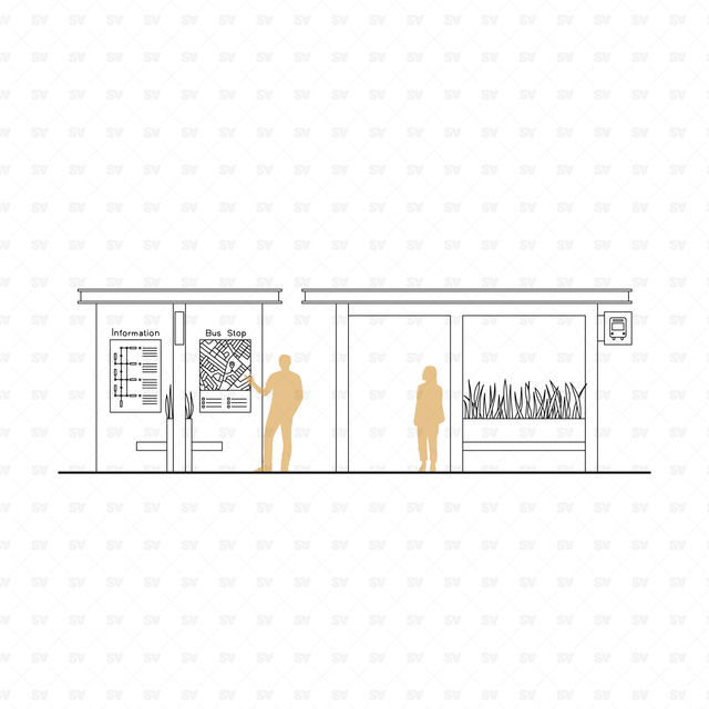 CAD, Vector Bus Stops in Front and Side Views