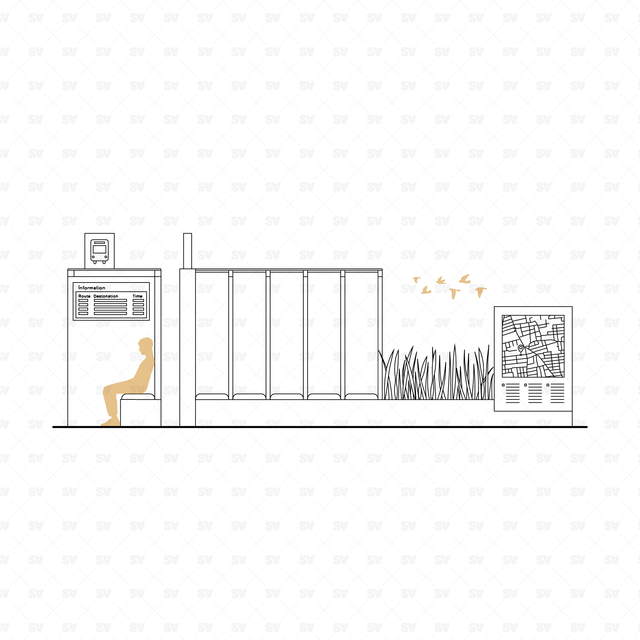 CAD, Vector Bus Stops in Front and Side Views