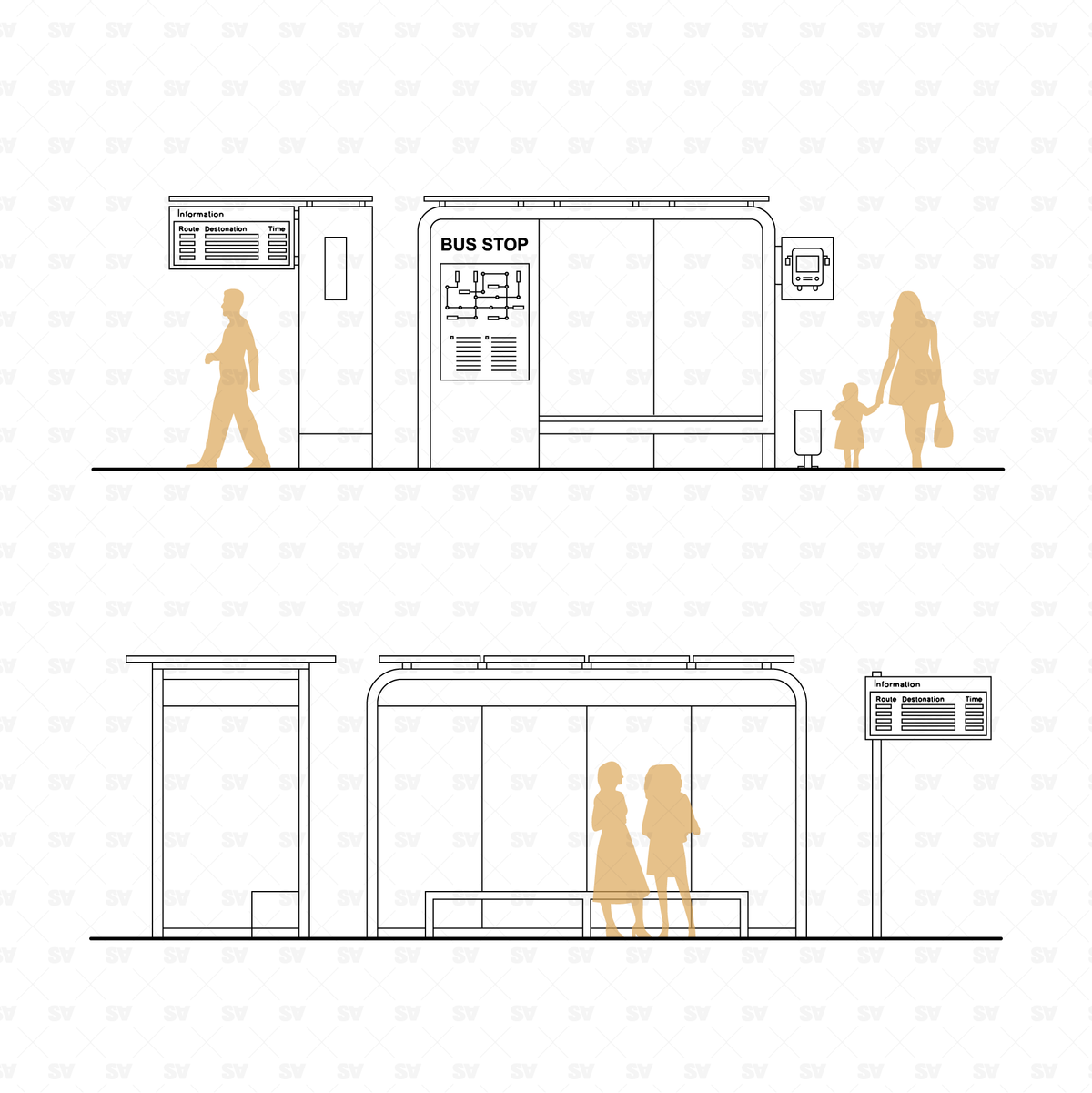 Bus Stop Drawing Reference CAD & Vector Bus Stops (Front View) | Studio Alternativi