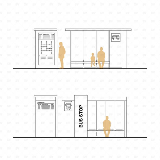 CAD, Vector Bus Stops in Front and Side Views