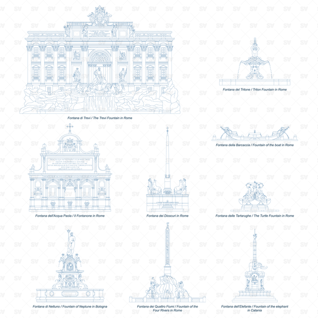 CAD and Vector Italian Fountains