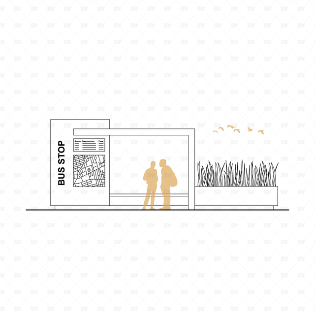 CAD, Vector Bus Stops in Front and Side Views