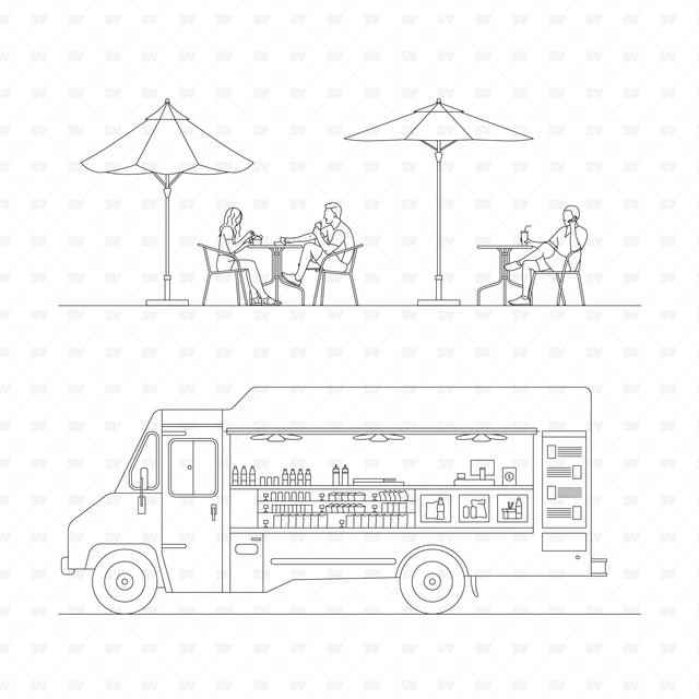CAD & Vector Food Trucks Mega-Pack (Side, front, top views)