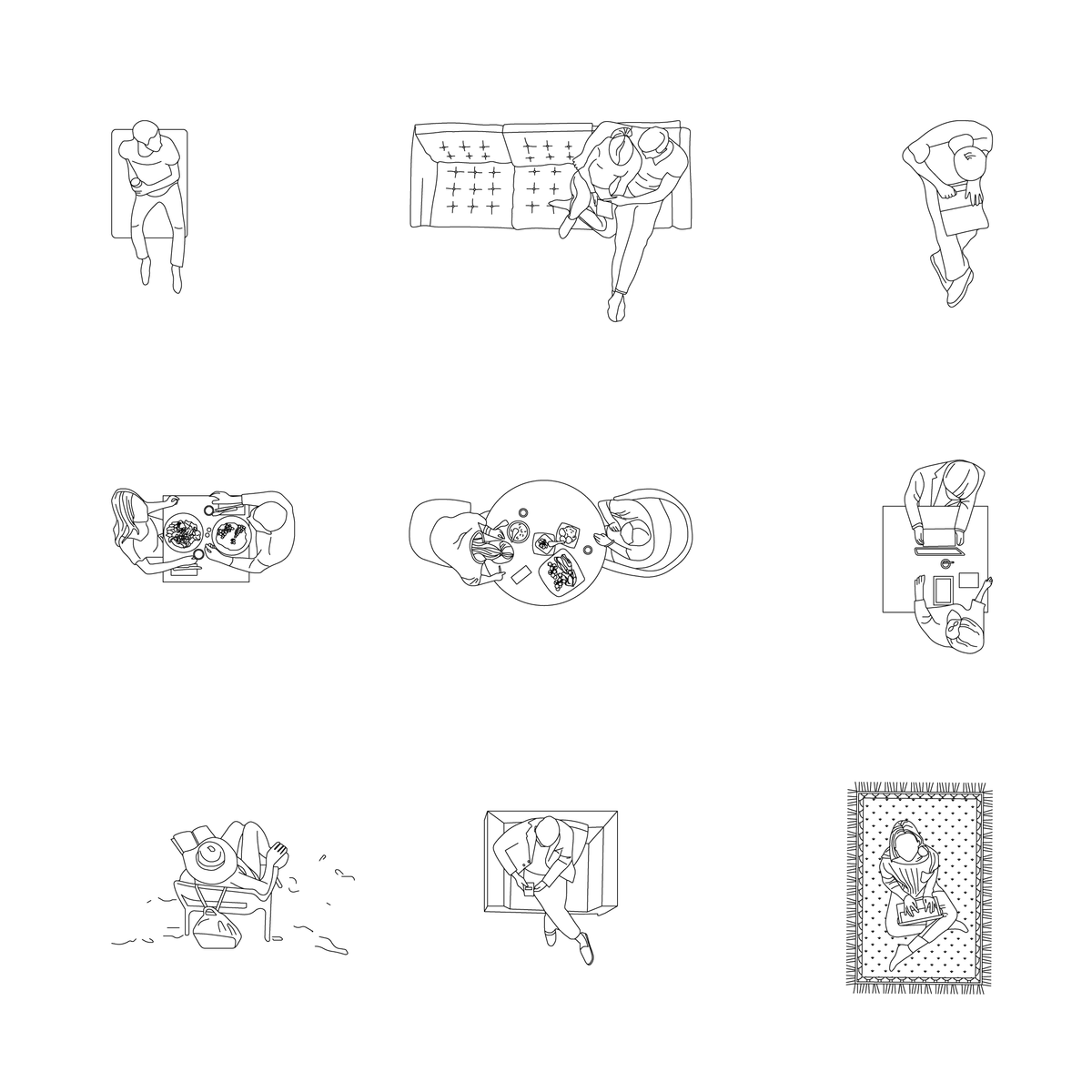 CAD & Vector Sitting Characters Top View Set – Studio Alternativi