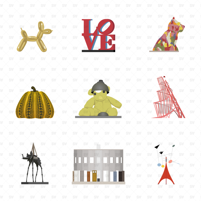 Vector, PNGs Famous Public Art Sculptures and Installations Mega-Pack