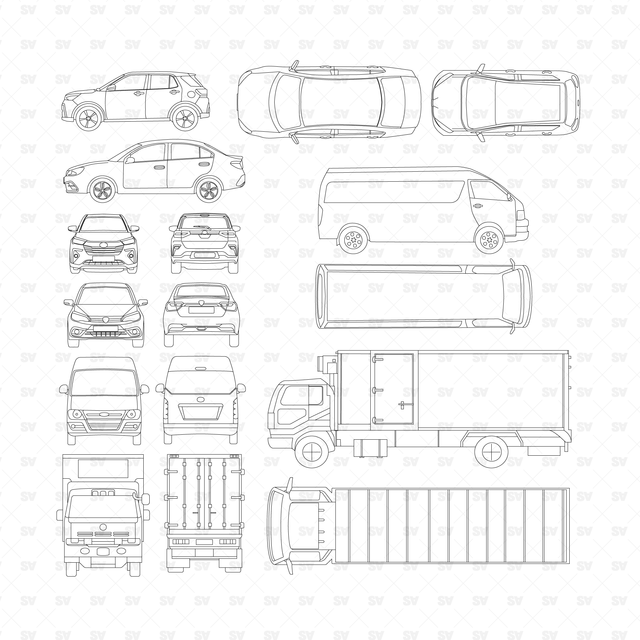 Vehicles Plan & Elevation cad blocks vector