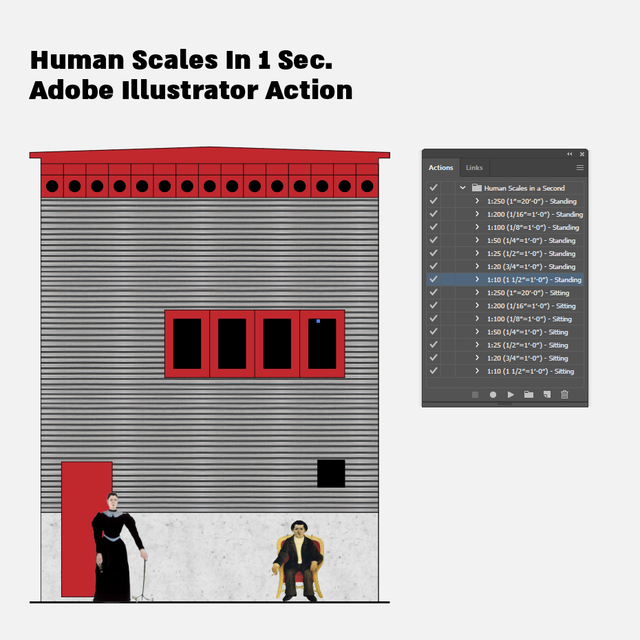 Elevation, Section Human Scales In 1 Sec. Illustrator Action-Illustrator Actions-Studio Alternativi