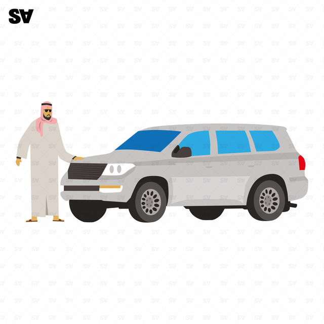 vector muslim man with a car