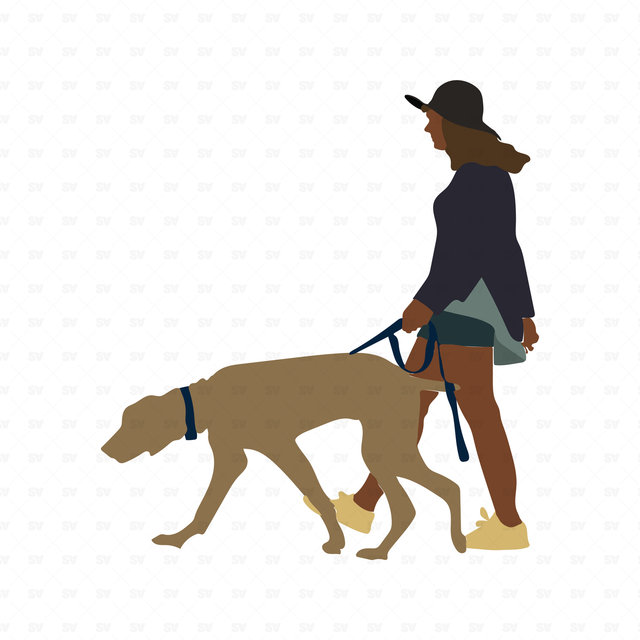 flat vector woman with dog